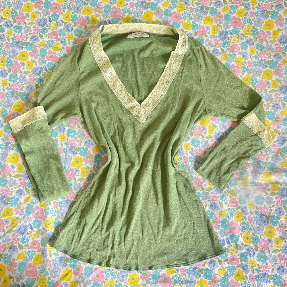 green sparkly long sleeve top